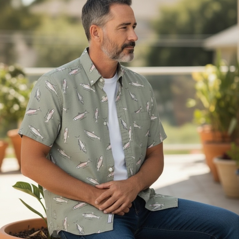 Britches Great Outdoors 90s Vintage Fish Print Button Down Shirt XL - Picture 13 of 13